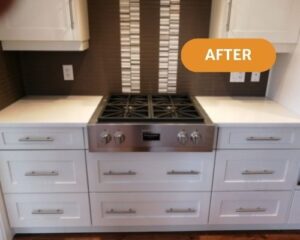 After quartz countertop alteration with a new cooktop that extends to the front of the quartz countertop